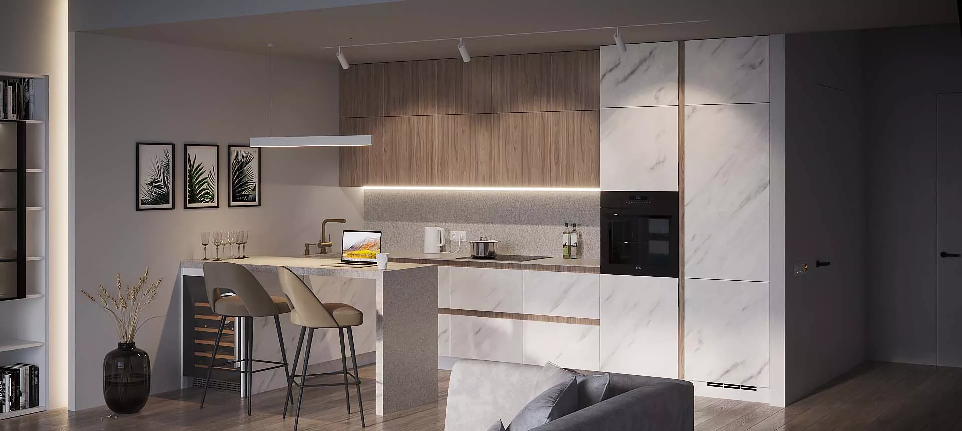 Мрамор Леванто белый / Орех Карини белёный 